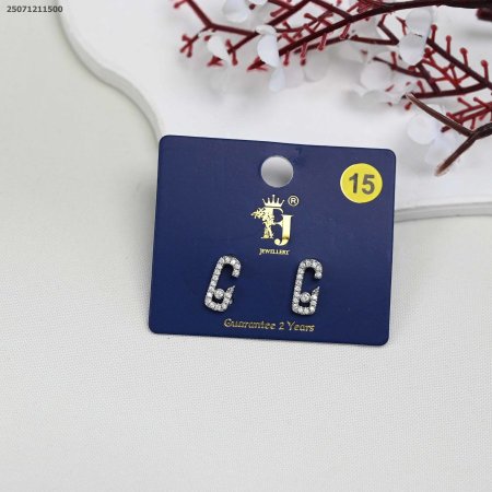 حلق ماركة شكل بيضاوي من الزركون فضي