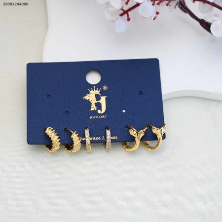 مجموعة اقراط شكل دائري لون ذهبي