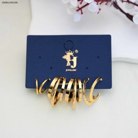 مجموعة اقراط شكل دائري لون ذهبي