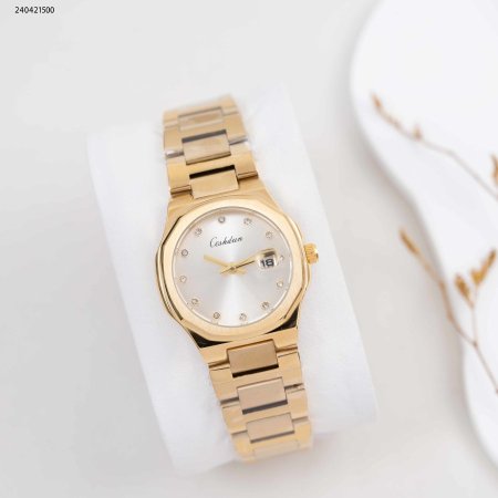 ساعة نسائية دائرية مع حزام معدني