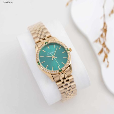 ساعة نسائية دائرية مع زركون وحزام معدني