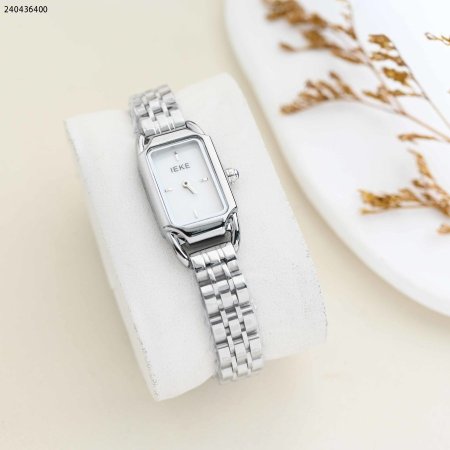 ساعة نسائية مستطيلة مع حزام معدني