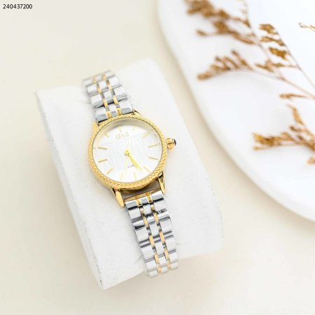 ساعة نسائية دائرية مع حزام معدني