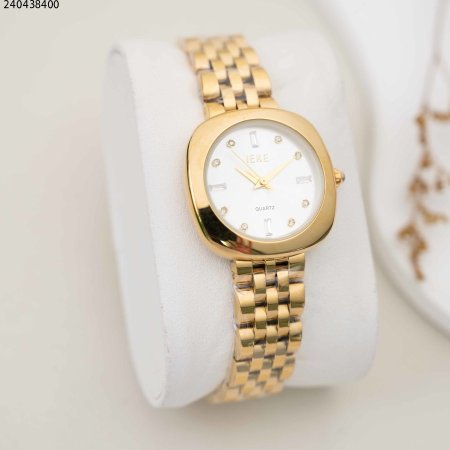 ساعة نسائية دائرية مع حزام معدني