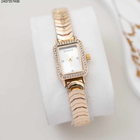 ساعة نسائية مستطيل مع زركون