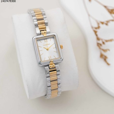 ساعة نسائية مستطيلة مع زركون