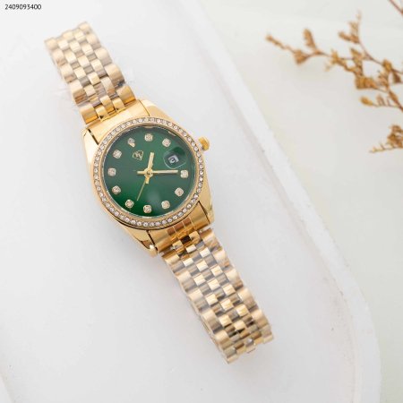 ساعة نسائية دائرية مع زركون