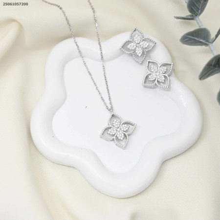 طقم سنسال و حلق شكل وردة من اربع بتلات