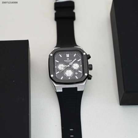 ساعة رجالي أنيقة مربعة الشكل مع ذراع مطاطي