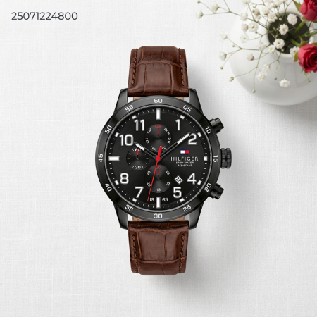 ساعة شكل دائري رجالي مع حزام جلد