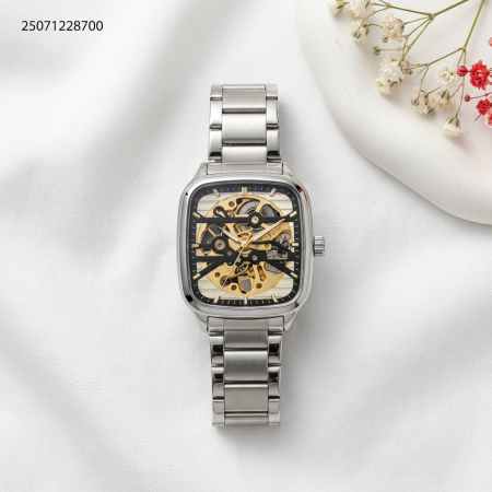 ساعة شكل مربع رجالي مع حزام معدني