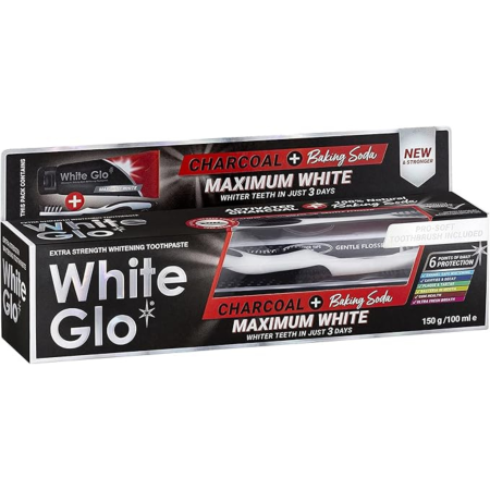 وایت جلو معجون اسنان 150 غم وفرشاة WHITE GLO MAXIMUM