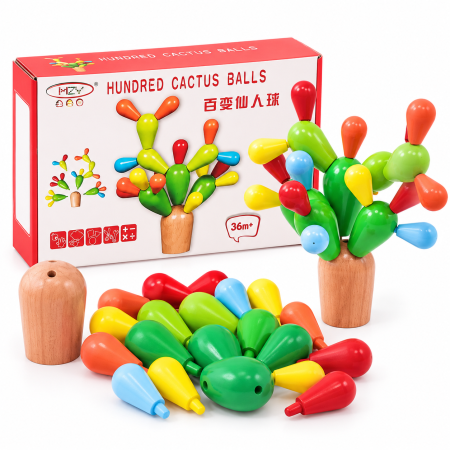 لعبة تركيب خشبية تعليمية على شكل صبار Hundred Cactus Balls