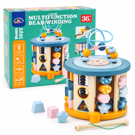 مكعب أنشطة خشبي للأطفال متعدد الوظائف MULTIFUNCTION BEAD WINDING