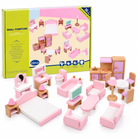 مجموعة اثاث بيت الدمى الخشبي Small furniture